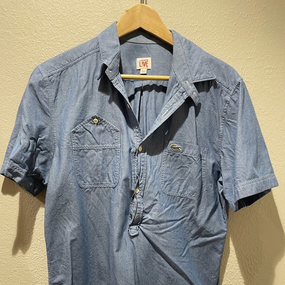 Lacoste Men's Chambray Pullover Short Sleeve Shirt Medium